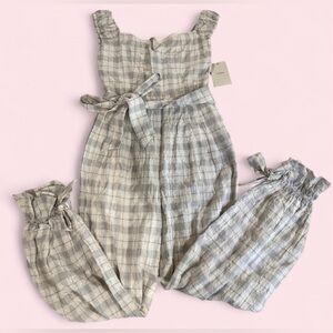 NWT Revolve Tularosa Gray & Sage Plaid Sleeveless Cotton Jumpsuit Cottagecore